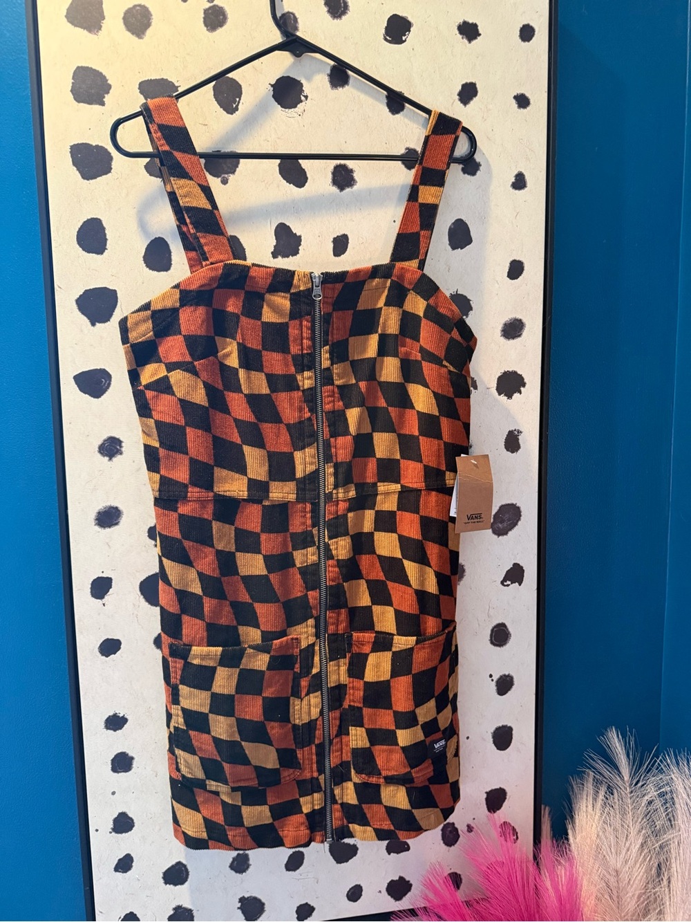 Vans Checkerboard Zip-Front Mini Dress in Orange and Yellow